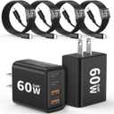 2 Pack USB C Charger Block 60W, 4-Port GaN5 Super Fast Phone Charger, Type C Charging Block PD 20W & QC 20W with 6.6FT USB C Cables for iPhone 17 Air/17/16/15 Pro Max Samsung Galaxy S24