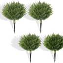 Set of 4 Artificial Cypress Topiary Shrubs, 20" UV-Resistant Faux Cedar Outdoor Plants with Ground Spikes  Realistic Green Bushes for Porch, Patio, Garden, and Yard Dcor (4pcs Cyress Tree)