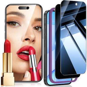 9 x Privacy Screen Protector for iPhone 13/13 Pro Mirrored Film for iPhone 14, Perfect Mirror Effect, Shatterproof, Touch Sensitive, with Large Glasses Cloth to Remove Fingerprints