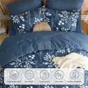 Bedsure Queen Comforter Set - 7 Pieces Floral Navy Soft Bedding Sets, Queen Bed in a Bag with Botanical Flowers Comforter, Sheets, Pillowcases & Shams