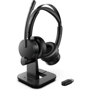 Wireless Headset with Mic for Work, Bluetooth Headset with Microphone for PC, Noise Cancelling Headphones with Mic Mute Button & USB for Call Center/Office/Home/Computer/Laptop/Cell Phones/Teams/Zoom