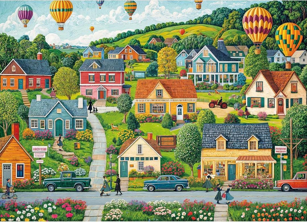 Jigsaw Puzzles for Adults 1000 Pieces, Interlock Perfectly Letter on Back No Dust, Home Decor Birthday Party Gift Toy for Men Women Elders Seniors, 1:1 Poster-Happy Town