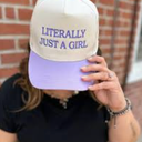 Newbachton Two-Toned Embroidered Literally Just A Girl Baseball Cap,Y2K Hat,White/Light Purple