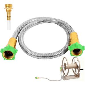 Short Metal Garden Hose with Female to Female Connector Stainless Steel Small Leader Hose for Hose Reel, Outdoor Water Hose Extension Adapter (2 ft)
