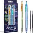 WRITECH Gel Pens Medium Point: Luminous pen set 0.7mm Black Ink Includes 2 Pens and 2 Refills Silent Clicker Smooth Writing for School Office & Everyday Use