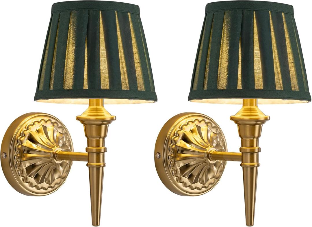 KDG Cordless Wall Sconces Set of 2, Small Wireless 5200mAh Rechargeable Battery Fabric LED Wall Lamps, Portables Lightings for Wall Painting, Living Room, Bedroom, Hallway, Gifts, Night Light (Green)