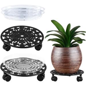2 Pack Heavy Duty Plant Caddy with Wheels - 11 Inch Metal Plant Stand with Rolling Wheels - Wrought Iron Plant Dolly for Indoor and Outdoor (Black)
