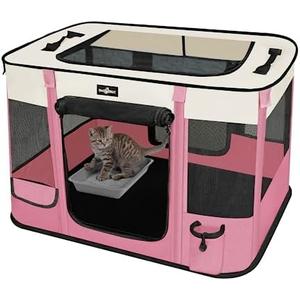 Paw Ballet Foldable Pet Kitten Playpen, Upgrade Waterproof Portable Cat Dog Playpen Kennel Tent for Dog Cat, Retractable Shade Cover with Free Carrying Case, Indoor Outdoor Use for Small Pet.