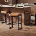 VASAGLE EKHO Collection - Bar Stools Set of 3, Counter Height Bar Stools, Synthetic Leather with Stitching, Mid-Century Modern Counter Stools, 26-Inch Tall, Kichen Home Bar Dining Room, Caramel Brown