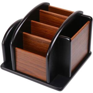 Wooden Desk Organizer, Desktop Office Supplies Storage Remote Control Caddy Holder (6-Compartment)