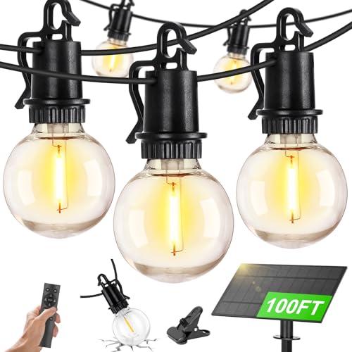 ZJOJO 100FT Solar Lights Outdoor Wateroproof, Solar String Lights with with Remote USB Port 32 LED Shatterproof,Dimmable Outdoor Lights Long Last for Garden,Patio, Backyard, Camping Christmas Light