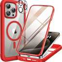 Miracase Magnetic for iPhone 15 Pro Max Case 6.7'' [Compatible with Magsafe] Full-Body Military Drop Proof for iPhone 15 ProMax Case with Built-in 9H Tempered Glass Screen Protector,Red