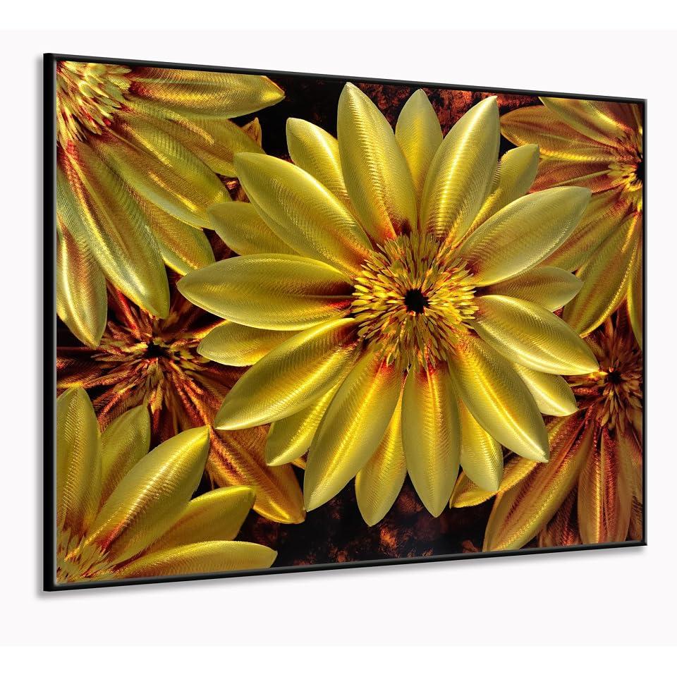Yihui Arts Sun Flower Metal Wall Art - Hand Crafted 3D Floral Decor in Vibrant Yellow, Size: 24"L x 16"W