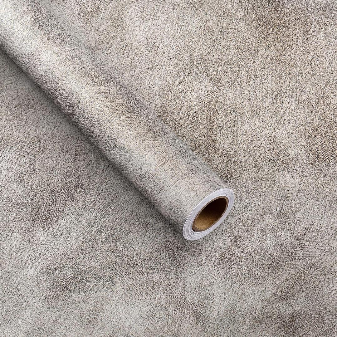 Bumoo Wide Concrete Wallpaper Peel and Stick 24"393" Grey Brown Contact Paper Waterproof Self-Adhesive Removable Thicken Metallic Vinyl 3D Wall Sticker PVC for Garage Kitchen Countertop Coffee Room