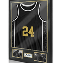 23x32 Jersey Frame Display Case for Football,Solid Wood Shadow Box with 98% UV Protection Acrylic,Two Photo Frame One Signature for Baseball, Basketball, Hockey, Uniforms - Black Walnut Finish