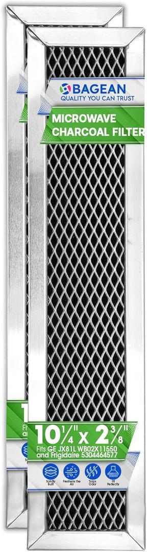 Microwave Filter Replacement 10.3" x 2.35" for GE JX81L WB02X11550 Frigidaire 5304464577 Microwave Charcoal Carbon Filter - Freshens and Filters Kitchen Air in Over the Range Vent Fan (JX81L 2-Pack)