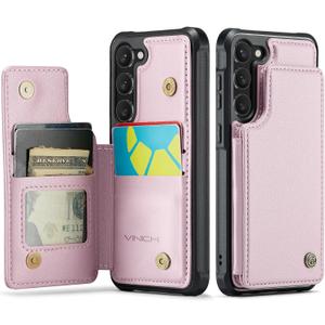 Vinich for Samsung Galaxy S23 Wallet Case with Card Holder, RFID Blocking Credit Slots Kickstand Shockproof Phone Cover Fit for Galaxy S23 6.1" Rose Gold (Pink)