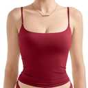 SUUKSESS Women Double Line Square Neck Tank Top Summer Y2K Going Out Basic Cami Shirt (Red, S)
