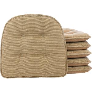 Klear Vu Omega Non-Slip Chair Cushions, Assembled in USA, U-Shaped Skid-Proof Seat Pads for Dining Room, Kitchen, Office, 15"x16", 6 Pack, Slub Tan 6 Count