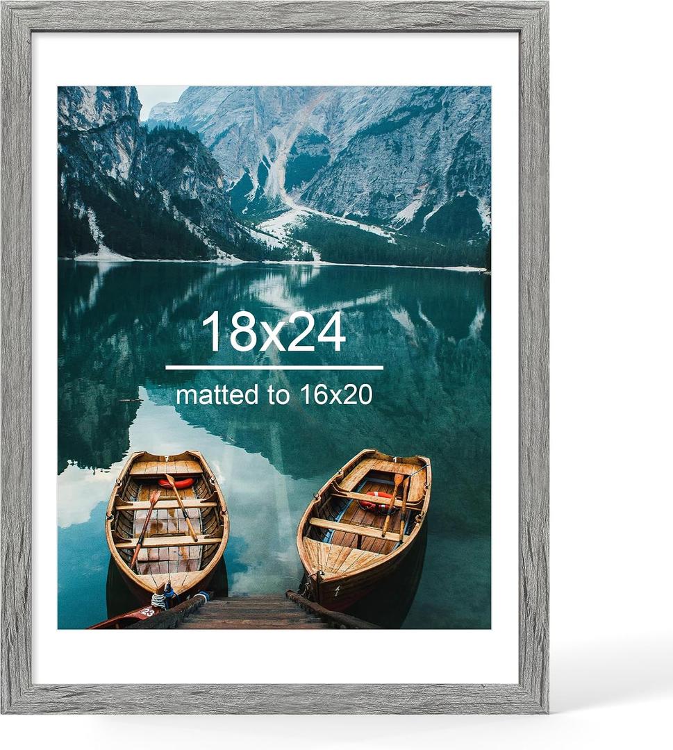 Hongkee 18x24 Picture Frame, Rustic Grey Wood Style, Wall Mounting