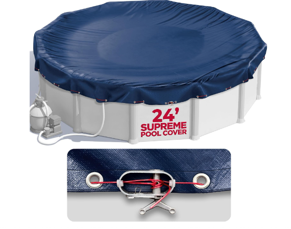 24 ft Round Pool Cover for Above Ground Pools, Above Ground Pool Cover, Swimming Pool Cover, Winter Pool Cover, Keeps Out Debris, Cold and UV Resistant, Supreme Mesh, Navy Blue