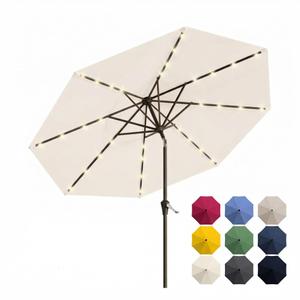 Patio Kingdom 10FT Solar Patio Umbrella with Lights, Outdoor Table Market Umbrella with 32 LED Lights, 8 Sturdy Ribs, Push Button Tilt and Crank for Pool, Deck and Garden, UV-Resistant, Creamy White