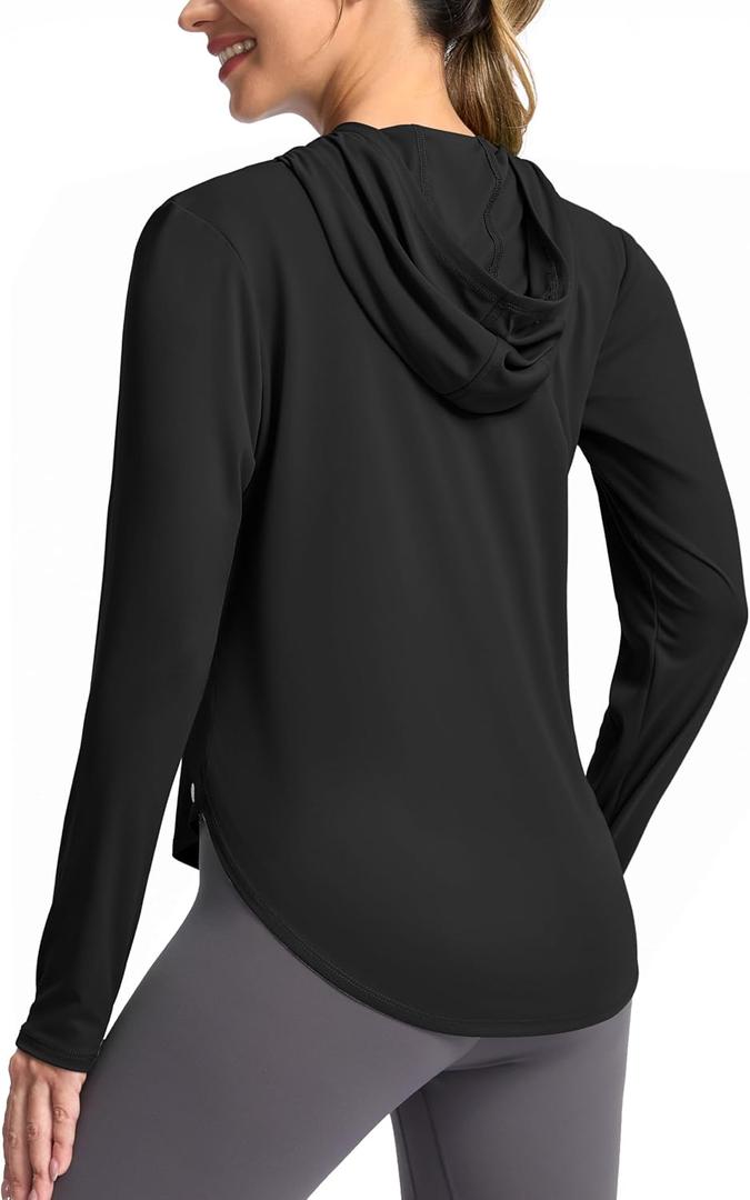 G Gradual Women's UPF 50+ Sun Shirt with Hoodie Long Sleeve UV Protection Shirts Lightweight Hiking Fishing Shirts for Women (Black, XXL)