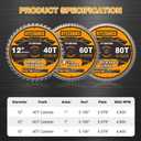 12 Inch Miter Saw Blade, 1" Arbor, 40T for General Purpose&60T for Fine Finish&80T for Ultra Fine Finish Wood Cutting, 3-Pack