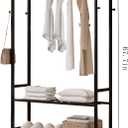 Freestanding Clothes Rack,Sturdy Metal Garment Racks for Hanging Clothes,Black Clothing Racks with bottom shelves & 6 Hooks,Multi-Functional Wardrobe Rack for Bedroom or Closet