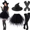 Ibeauti Halloween Witch Costumes for Women Girls Gothic Cosplay Witch Hat Tutu Skirt Striped Knee High Socks Arm Warmers Set