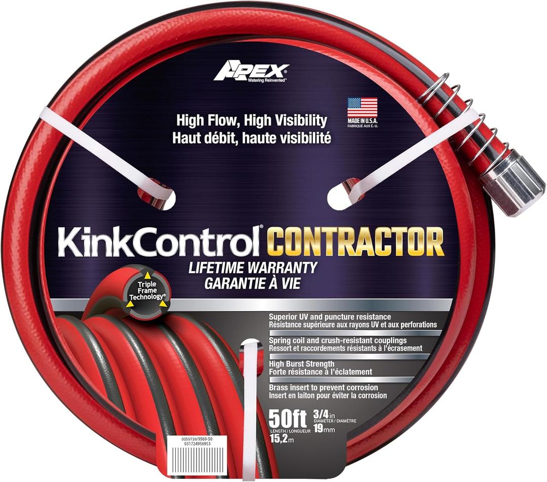 Kink Control Contractor Grade Hose with High Burst Strength, Spring Coil and Crush Resistant Couplings, Made in the USA 3/4 x 50 ft