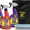Wizards Motorcycle Cleaning Kit - Bike Wash Foam and Rinse, Quick Detailer Spray, and Bug Remover with Fiber Cloth and Detailing Bag - Portable Motorcycle Wash Kit with Accessories