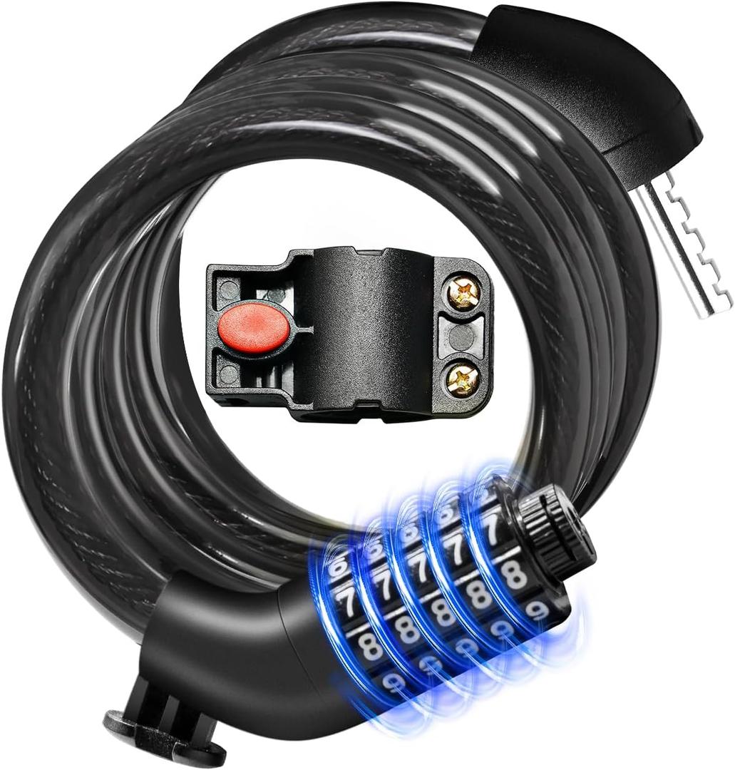 Gyroshoes Bike Cable Locks, Advanced 5-Digit Resettable Combo Bike Lock for Enhanced Anti-Theft Protection, Scooter Lock with Mounting Bracket Suitable for Bicycles and Scooters, Black