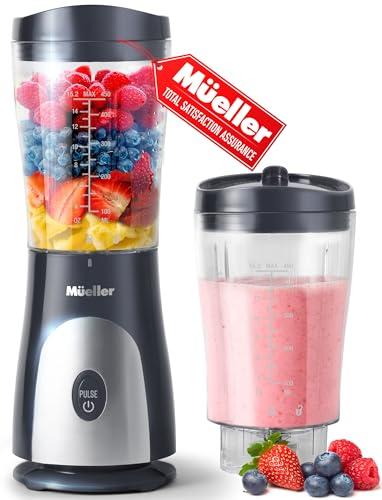 Mueller Personal Blender for Shakes and Smoothies with 15 Oz Travel Cup and Lid, Juices, Baby Food, Heavy-Duty Portable Blender & Food Processor, Grey Set of 4