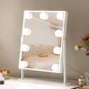 Vanity Mirror with Lights Hollywood Lighted Makeup Mirror with 9 Dimmable Bulbs & 3 Color Lighting Modes, Detachable 10X Magnification Mirror and 360 Degree Rotation, (White)