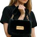 FHQHTH Fluffy Faux Fur Crossbody Bag for Women  Cute Small Purse with Chain Strap, Plush Evening Handbag & Makeup Bag (Black)