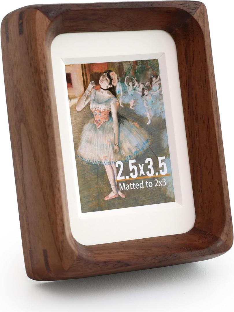 Walnut Wood Picture Frame,Picture 2x3 with Mat or 2.5x3.5 Without Mat,Standing Desk Photo Frame 2.5 by 3.5,Plexiglass,Tabletop or Wall Display