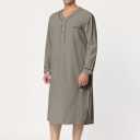 Lars Amadeus Men's Nightshirt Sleepwear Long Sleeves Comfy Henley Sleep Shirts Nightgown (Gray, L)
