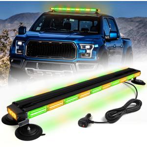 42" Emergency Flashing Strobe Lights Bar with 28 Strong Magnets Double Side Traffic Advisor 206 LED Warning Snow Plow Light for Trucks Vehicles Tow Pickup, Amber/Green