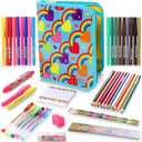 GirlZone 43-Piece Rainbow Filled Pencil Case with Supplies - Ages 7+ - Art Kit, Marker Binder & Stationery Set for Kids