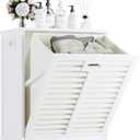 HITNET Tilt Out Laundry Hamper Cabinet, Bathroom Laundry Cabinet with 20 Gallon Clothes Basket, Space Saving Freestanding Bamboo Storage Organizer for Towels and Toys, White