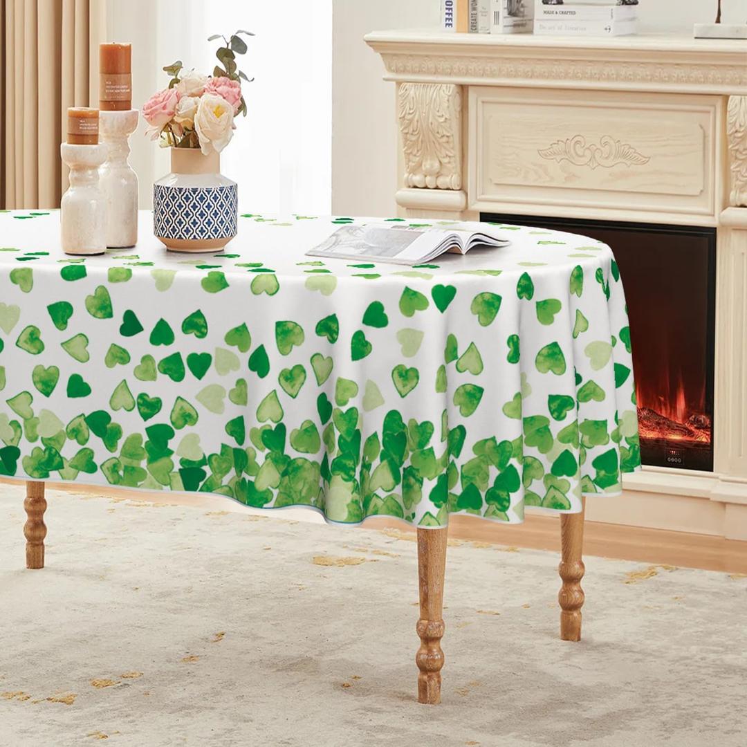 Horaldaily St. Patrick's Day Tablecloth 6084 Inch Oval, Green Love Pattern Watercolor Style Washable Seasonal Table Cover for Party Picnic Dinner Decor