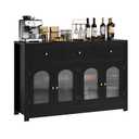 55" Buffet Cabinet with Drawers, Large Sideboard Buffet Storage Cabinet Coffe Bar with Adjustable Shelves for Kitchen Dining Living Room, Black
