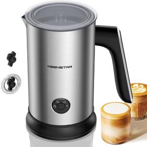 Keenstar Electric Milk Frother, Automatic Milk Steamer Warm or Cold Foam Maker for Latte, Cappuccino, Macchiato, Stainless Steel Milk Warmer with Temperature Controls
