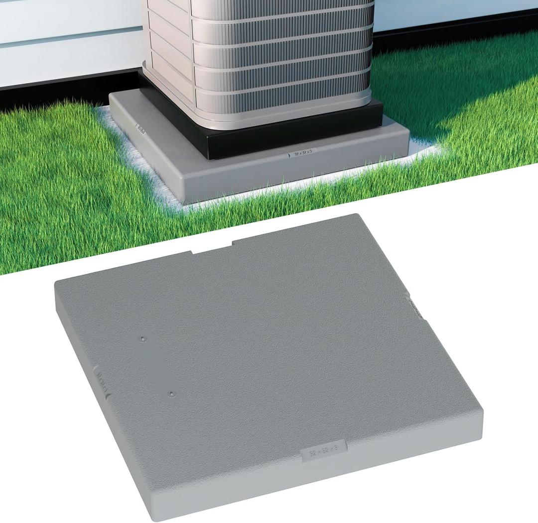 Mini Split Pad for Condenser: Ground Base for Air Conditioner Outdoor Condenser Units, Plastic Equipment Pad for Ductless Minisplit Heat Pump Systems HAVC, Gray, 32'' x 32'' x 3''