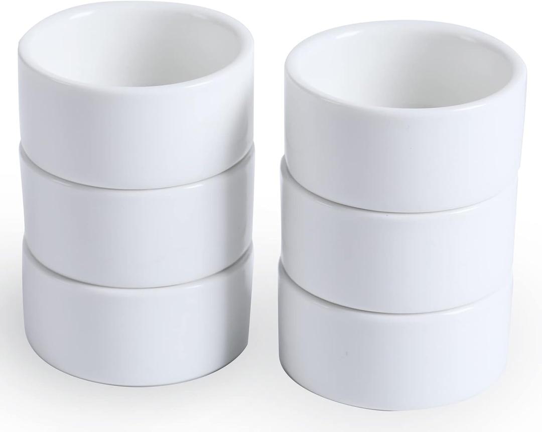1 oz Mini Porcelain Ramekins Set of 6, Small Ceramics Souffle Dish, Exactly Designed for Dipping Sauce, Ketchup, Salsa and Jams, 30ml White