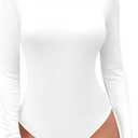 SHEIUGU Womens Sleeveless Long Sleeve Crew Neck Ribbed Stretchy Slim Fit Tops Bodysuit Basic Jumpsuit (Medium, White)