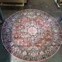 Lahome Oriental Washable Round Area Rug, Non-Slip Round Rugs 6ft Ultra-Thin, Soft Large Throw Circle Carpet for Living Room Bedroom Kitchen Nursery, Brick Red