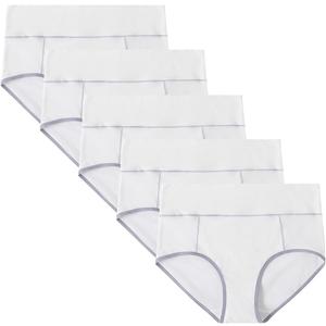 POKARLA Womens Cotton Underwear High Waist Full Coverage Briefs Soft Breathable Postpartum Panties Stretch Underpants (Medium, White-5pack)