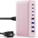 USB C Charger 200W USB C Charger Block,Upgraded GaN III 8-Port Fast Charging Station Hub,PD 65W Laptop Charging Adapter Compatible with MacBook Pro/Air,DELL,Steam Deck,iPhone 16/15/14,Galaxy S23/22 (Pink)